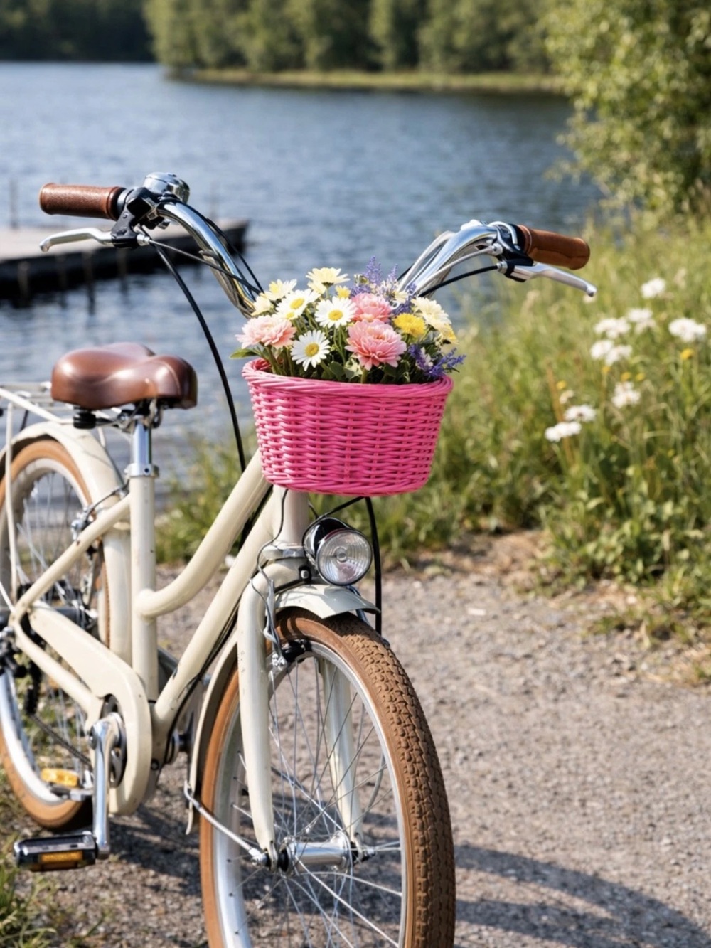 Retro Bike Basket Wicker Woven Bicycle Front Basket Handlebar Basket Pink Basket